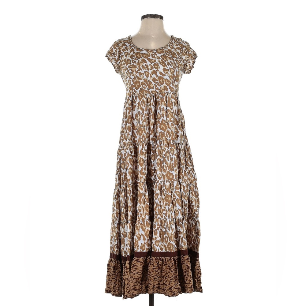 SOFT SURROUNDINGS Kara Dress Missy White Mocha Leopard Pattern, Size Medium